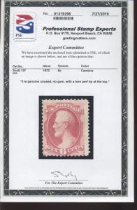 Scott #137 Lincoln Unused Grill Stamp with PSE Cert (Stock #137-m1)