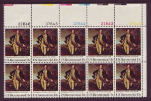 1977 George Washington Plate Block Of 10 13c Postage Stamps, Sc 1704, MNH, OG