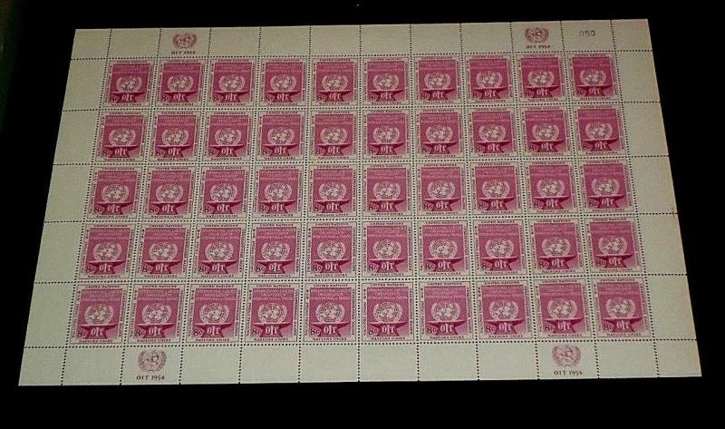 U.N.1954, NEW YORK #26, LABOR ORGANIZATION, SHEET/50,MNH, CONTROL #050,NICE LQQK