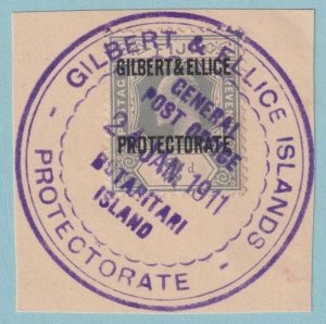 GILBERT & ELLICE ISLANDS 3  USED ON PIECE - GREAT CANCEL! - VERY FINE! - P362