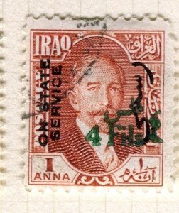 IRAQ; 1932 surcharged Faisal STATE SERVICE issue used Shade of 4f. value