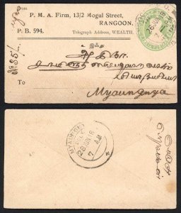 India KGV 1/2a Postal stationery cover