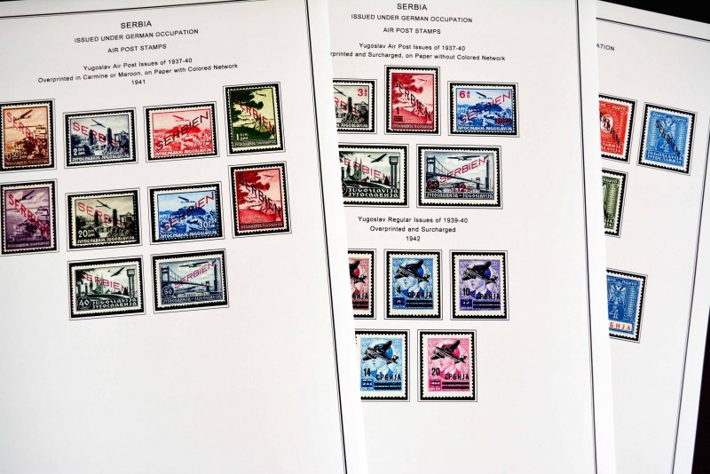 COLOR PRINTED OCCUPIED SERBIA +  YUGOSLAVIA 1941-1945 STAMP ALBUM PAGES (23 pgs)