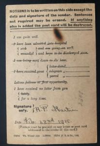 1915 Field post Canada Censored Postcard Free Postage Cover To Winnipeg