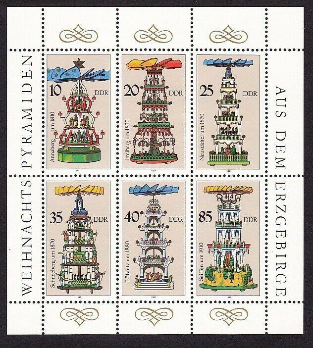 Germany DDR 2646 MNH 1987 Christmas Candle Carousels - Ore Mountains Sheet of 6