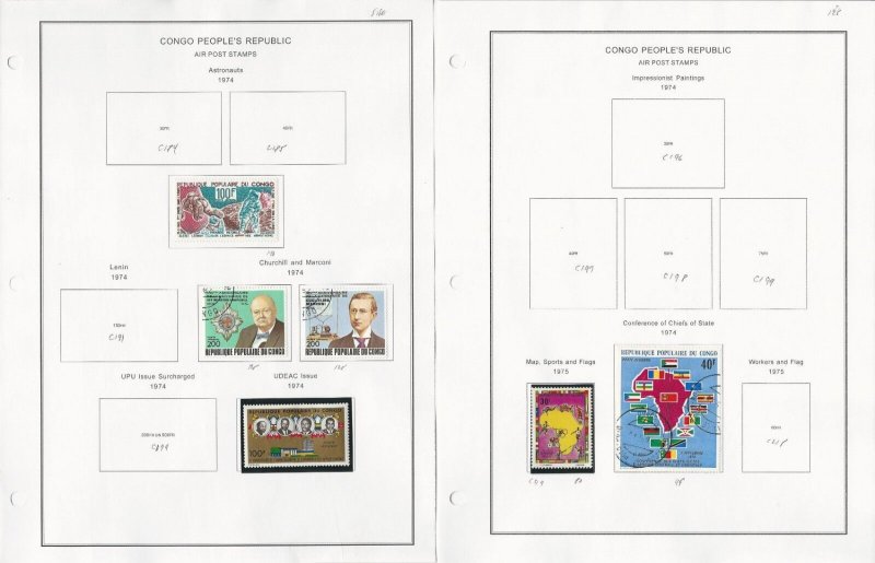 Congo Peoples Republic Stamp Collection on 24 Pages, 1963-1980 Airmail