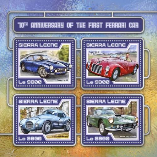 SIERRA LEONE - 2017 - 1st Ferrari Car, 70th Anniv - Perf 4v Sheet - M N H