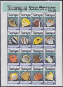 NICARAGUA Sc # 1962a-p(q) CPL MNH SHEET of 16 DIFF FISH, with BANGKOK '93 EMBLEM