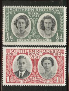 Southern Rhodesia Scott 65-66 MH* 1947 Royal visit set typical centering