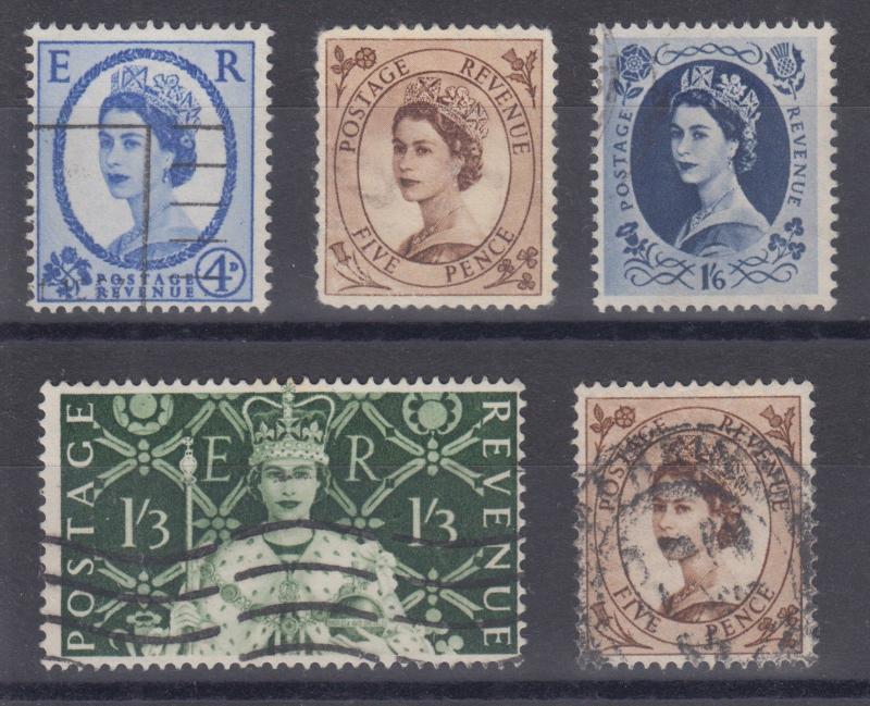 Great Britain Sc 298/324 used, 5 diff, nice group