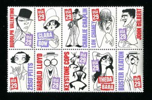 # 2819 - 2828 2828a Silent Screen Stars Block of 10 29¢ Stamps MNH 