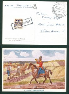 Denmark 1938 Post Card  With 2 Special Cancel. Post Rider 10 Ore Overprint K.P.K