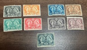 KAPPYSTAMPS CANADA #50-58 1897 JUBILEE ISSUE COMPLETE TO 15c MINT HINGED  H337