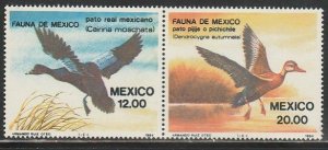 MEXICO 1347a, Fauna, ducks, Horizontal Pair without label MINT, NH. VF