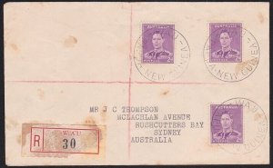 PAPUA NEW GUINEA 1946 registered cover Australia franking - WAU cds........A8008