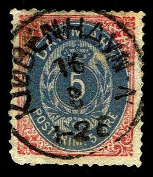 1875-79 Denmark #27 Watermark 112 P14 x 13 1/2 - Used - F/VF - CV$72.50 (E#3770)