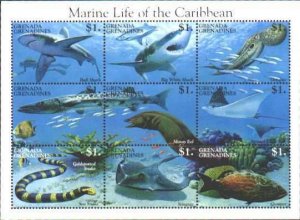 Marine Life by Grenada-Gren. MNH Sheet of 9    Sc 1729