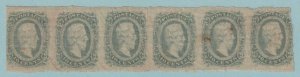 CONFEDERATE STATES 11c GREENISH BLUE MINT HINGED STRIP OF 6  TEXTILE MARK - L921