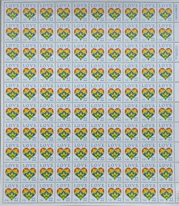 Scott 2248 LOVE HEART Sheet of 100 US 22¢ Stamps MNH 1987