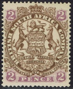 RHODESIA 1896 LARGE ARMS 2D LION HEAVY SHADING