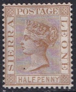 Sierra Leone 11 (mhr) ½p Queen Victoria, bister (1876)