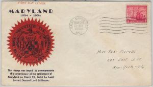 52533 -  UNITED  STATES - CACHET  FDC COVER - Scott # 736  MARYLAND  1934 Ship