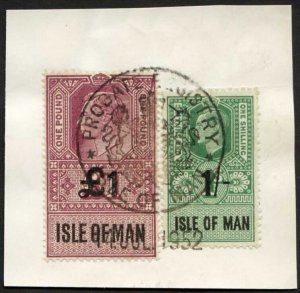 Isle of Man KGVI One Pound and 1/- Key Plate Type Revenues CDS on Piece