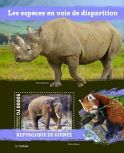 Guinea 2019 MNH Endangered Wild Animals Stamps Elephants Rhinos Red Pandas 1v SS