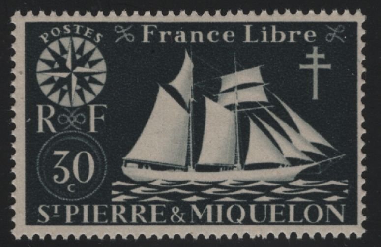 St Pierre et Miquelon 1942 MNH Sc 303 30c St Malo Fishing Schooner