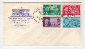 1946 FRANKLIN DELANO ROOSEVELT 930-933 CMPLT SET FDC VARIETY PURPLE CACHET