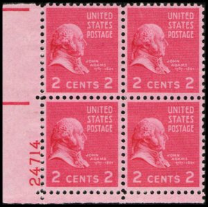 US #806 ADAMS MNH LL PLATE BLOCK #24714