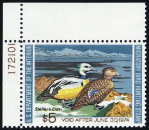 RW40, Mint VF NH $5 Federal Duck Stamp With PL# CV $18