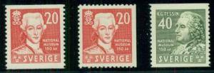 SWEDEN #329-31 (338A,B,39) Complete set, og, NH, VF, Scott $40.00