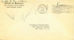 United States Texas Camp Howze 1943 machine  1942-1946  Soldier Free Mail  Co...