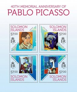 SOLOMON IS. - 2013 - Pablo Picasso - Perf 4v Sheet -Mint Never Hinged
