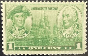 Scott #790 1936 1¢ Greatest War Heroes Navy Jones and Barry MNH OG