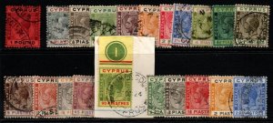 CYPRUS SG102/22 1924-8 DEFINITIVE SET FINE USED