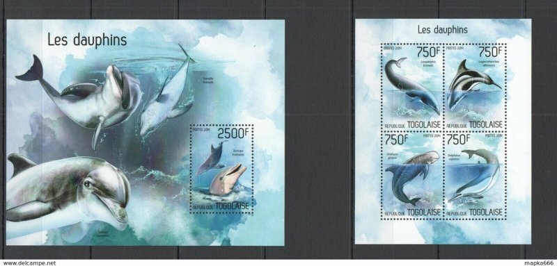 2014 Togo Wild Fauna Marine Life Dolphins Les Dauphins Kb+Bl ** Tg426