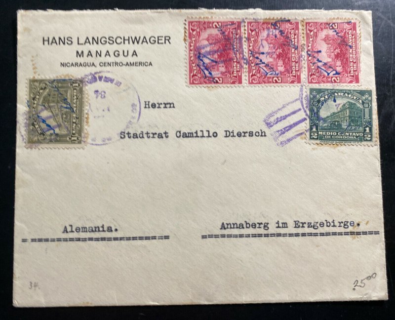 1934 Managua Nicaragua Commercial Cover To Annaberg Germany 