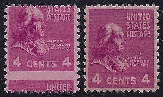 808 - 4c Prexie Misperf Error / EFO Presidential Series James Madison MNH