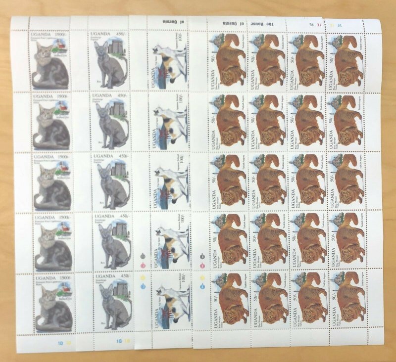 Uganda 1994 - CATS - Set of 4 Sheets of 20 (Scott #1242-45) - MNH