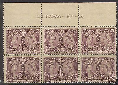 Canada #57 Mint Re-Entry Plate Block Of Six