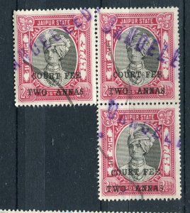 INDIA JAIPUR; 1930s-40s early Surcharged Revenue issue fine USED Block