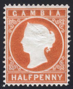 Gambia 1880 1/2d Orange Wmk CC SIDEWAYS Scott 5var SG 10A MLH SG Cat £550($671)