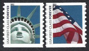 United States #4490-91 Forever (44¢) Lady Liberty and Flag. 2 coil singles. MNH