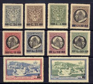 VATICAN Sc#102-9, E7-8 1946 Overprint MNH