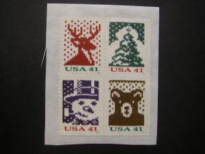 Scott 4210c, 41c Christmas Knits, block of 4 from booklet, MNH Beauties