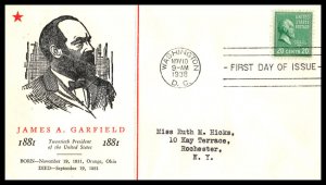 1938 Presidential Series Prexy Sc 825-2 Garfield with Linprint cachet (CY