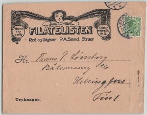 Denmark 1918 FILATELISTEN Journal Advertising Cover Struer to Finland