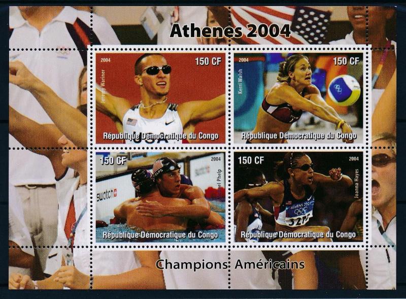 [55370] Congo Kinshasa 2004 Olympic games Athletics Swimming MNH Sheet